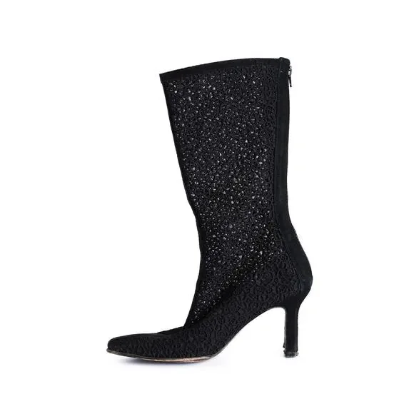 VTG Stuart Weitzman Guipure Lace Boots Sz 8.5 Heels Suede Glam Whimsigoth Retro - Picture 4 of 8